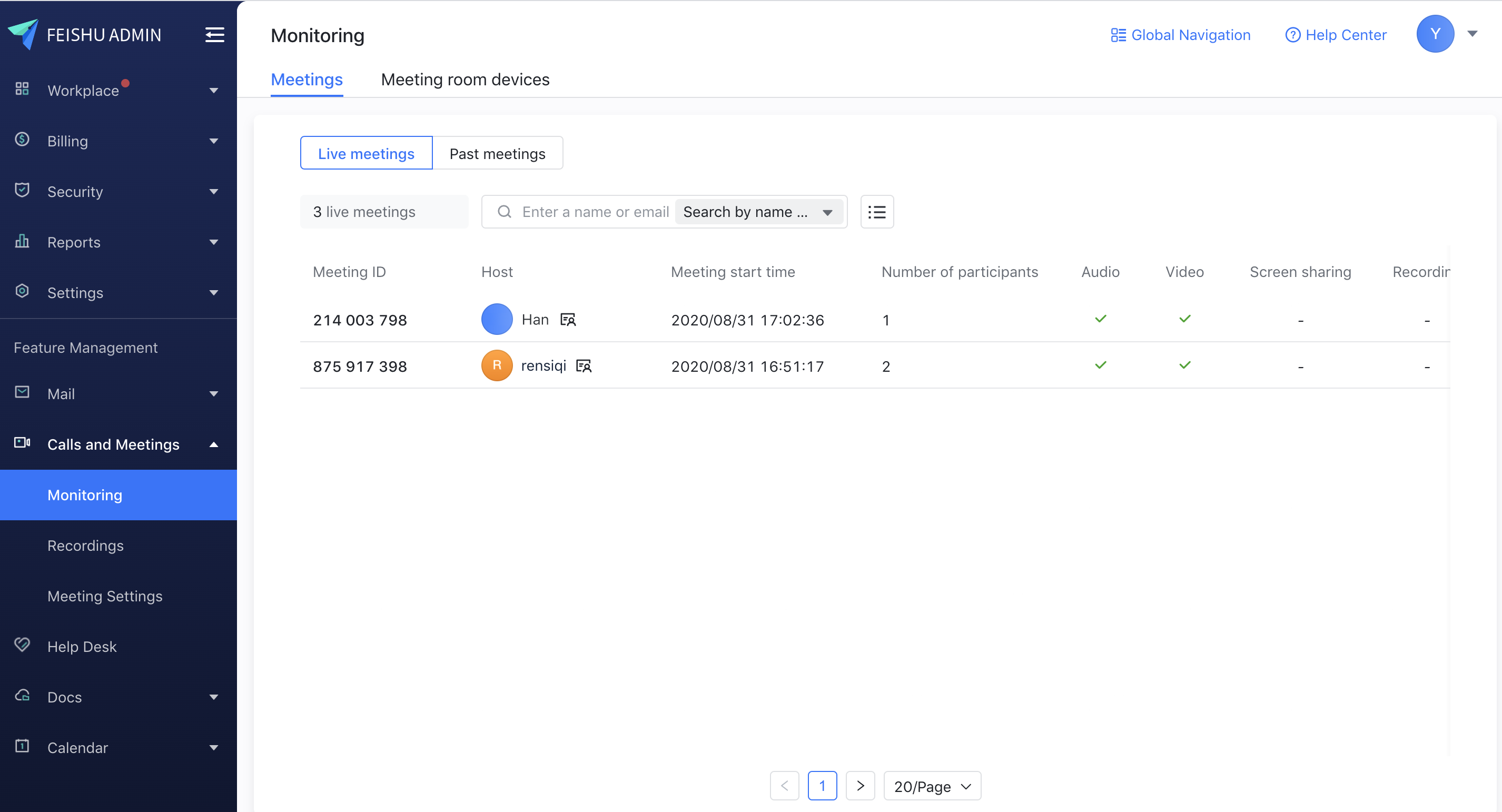 View Monitoring Data Of Meetings In Admin