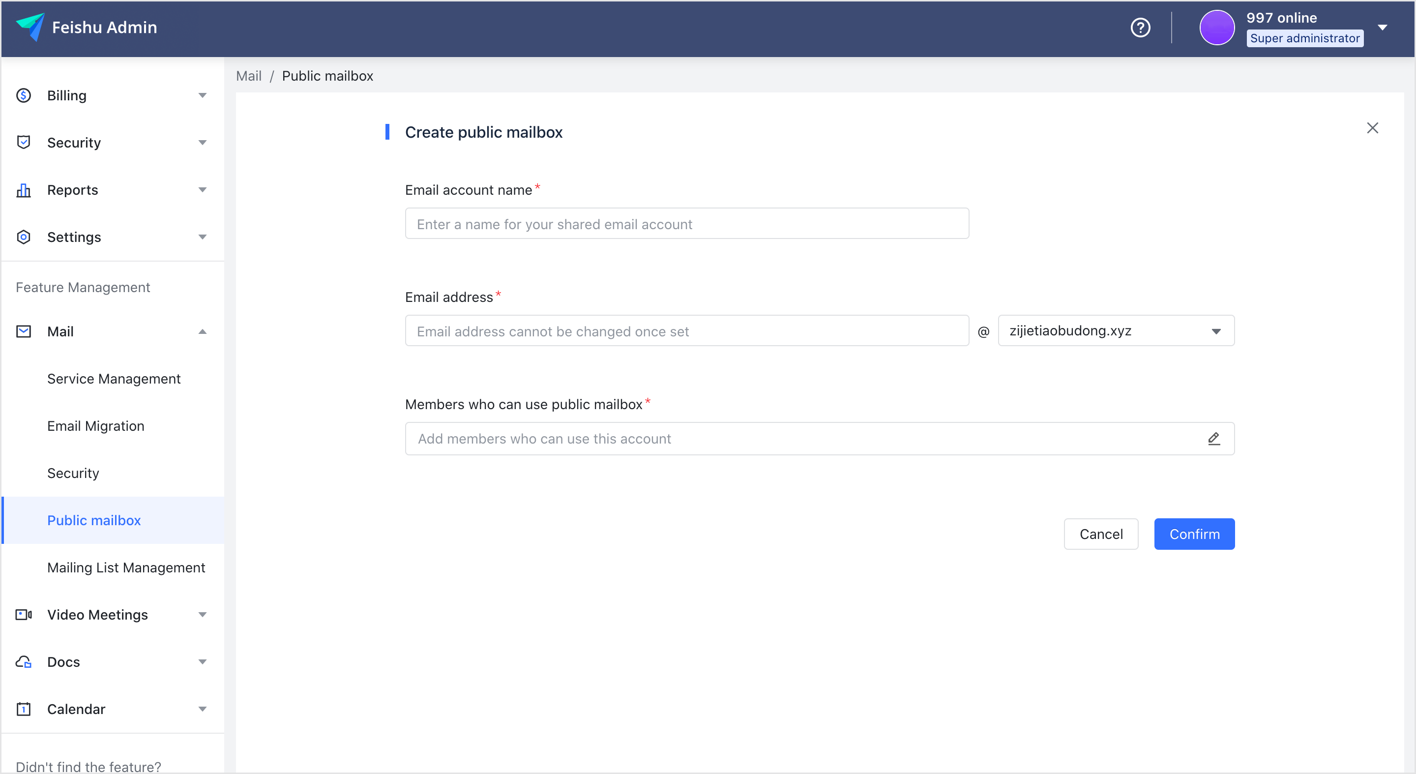 Manage public mailboxes